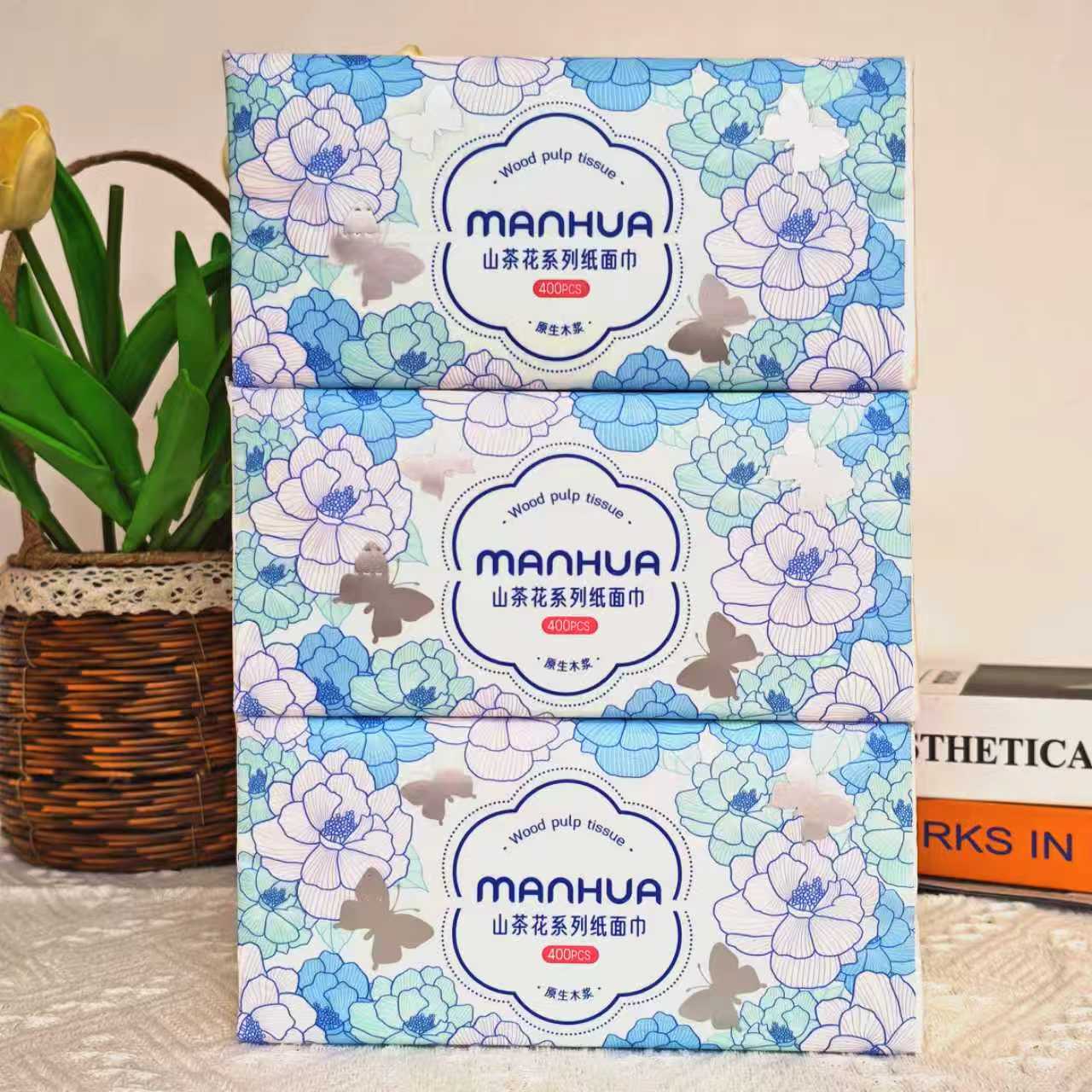 漫花山茶花大包抽纸加大5层加厚