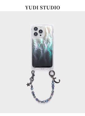 天然珍珠链条渐变黑色贝母贝壳适用苹果15promax典雅气质复古手链条16Promax仙气13手机壳小众保护套14