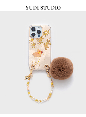 好运国风锦鲤适用苹果14手机壳iPhone17Promax天然珍珠手链条秋冬新款16pro大孔新中式毛球华为p70pro保护套