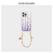 全包渐变琉璃紫高品质适用苹果15Pro天然贝母壳珍珠手提链条iphone16promax仙气手机壳华为p70新款 17Promax