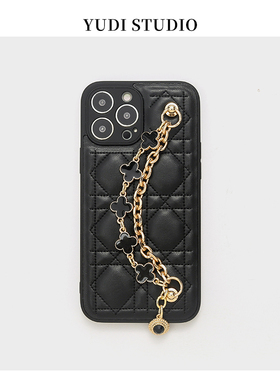 高品质经典极简Ins氛围感iPhone17promax适用于苹果16Pro小香风四叶草皮质手提链条名媛菱格手机壳华为mate70