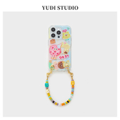 可爱童趣清新芝士甜甜圈彩色琉璃手链条iphone16promax手机壳适用于华为mate60pro高级超萌卡通15Pro保护套14