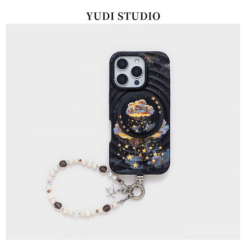 黑色星云复古高级感天然淡水珍珠手机链茶晶手提链15适用16pro苹果16ProMax手机壳iPhone14波漾壳磁吸手机壳