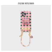 小众原创新款 粉色流动支架ins个性 天然珍珠手提链条适用于苹果16promax手机壳全包iPhone17Promax个性 15Pro