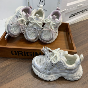 韩版女童老爹鞋2026春夏款丝带蝴蝶结公主运动鞋3岁9单网轻便跑鞋