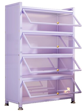 紫色钢制书架带玻璃门落地书柜防尘手办展示柜新家铁皮收纳储物柜