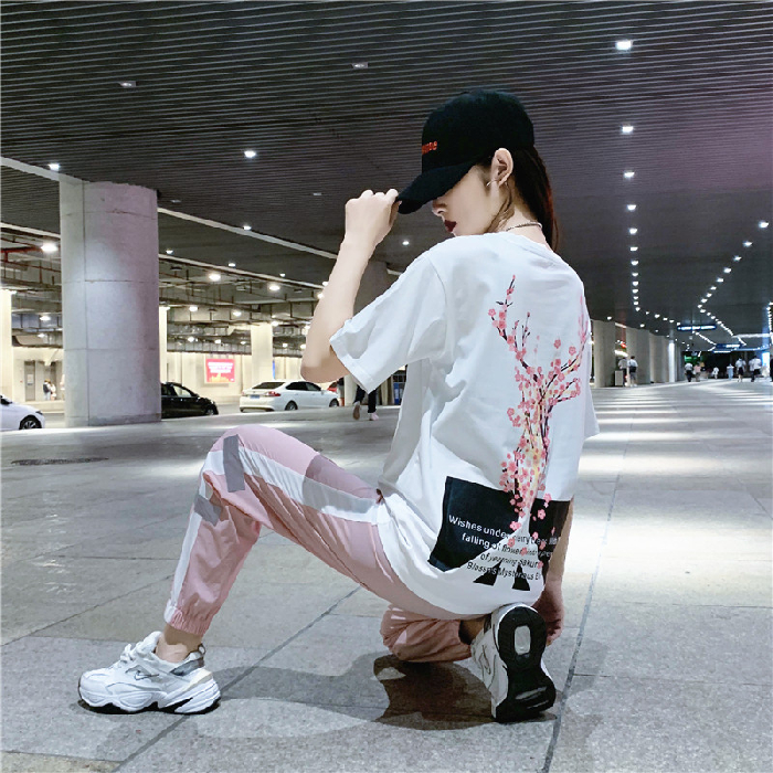 實拍春夏季新款時尚韓版寬鬆短袖長褲學生休閒兩件套潮