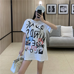 實拍網紅港風夏裝短袖恤女中長款設計感小眾潮