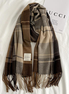 秋冬新款英伦学院风仿羊绒围巾女生百搭情侣学生保暖格子围脖男生