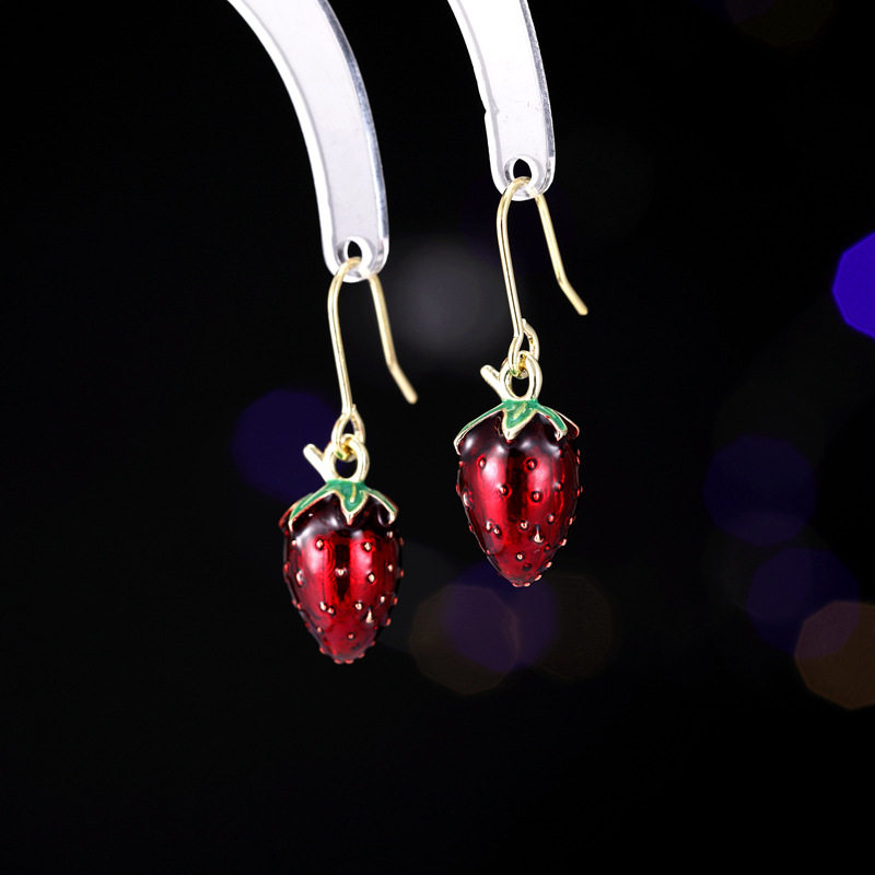 韩版滴釉女草莓钩子耳环