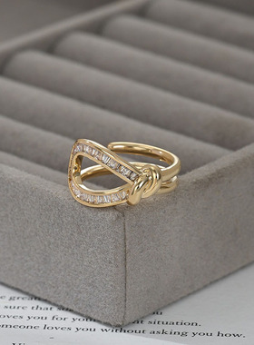 法式复古风几何开口可调节戒指女小众轻奢时尚锆石中指食指环饰品