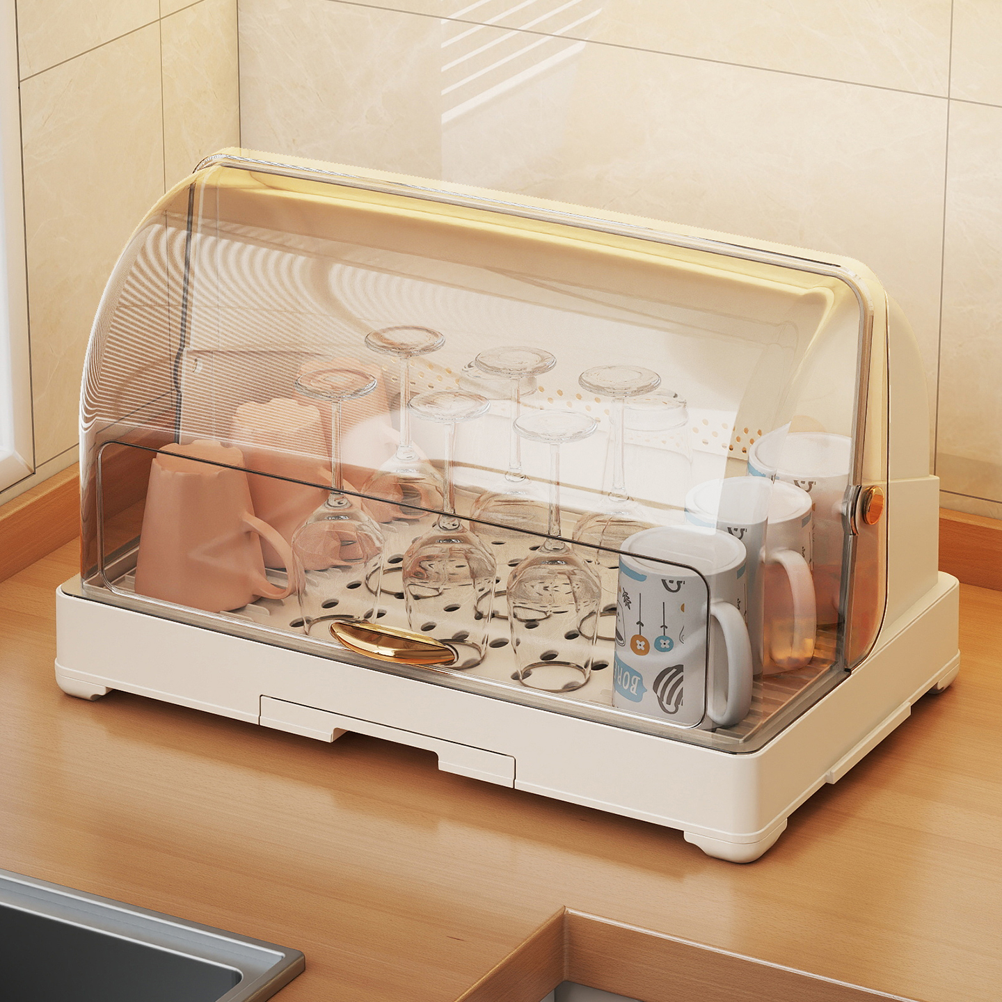 厨房碗架碗筷奶瓶餐具水杯收纳盒家用带盖装碗箱沥水置物架收纳柜