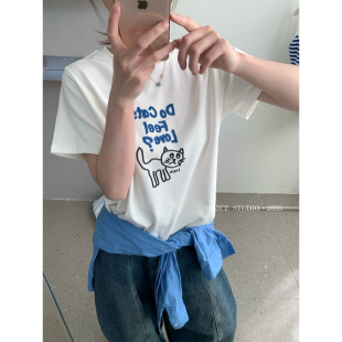 猫咪印花正肩短袖 夏上新爆款 T恤1220 STUDIO 奶思家NICE