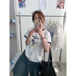 T恤1215 夏上新韩系休闲撞色米奇印花短袖 奶思家NICE STUDIO