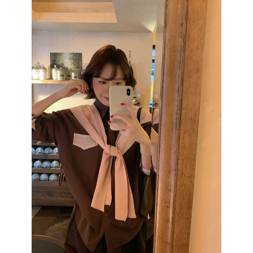 lower April（FA）-长袖女2026秋新款休闲宽松衬衫(配披肩)180725