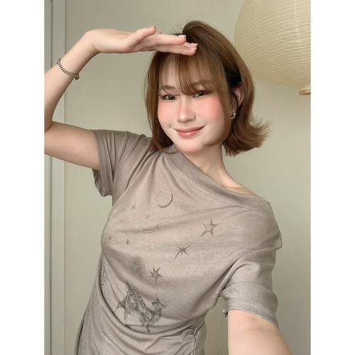 lower April（FA）-T恤女2026夏设计感减龄百搭上衣短袖T恤180165