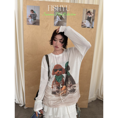 FISH YU -花后背扭结镂空小心机长袖防晒T防晒衫(含36棉料)26230