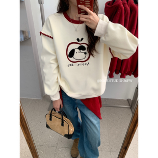 上新刺绣趣味小狗加绒卫衣卫衣w760 冬款 奶思家NICE STUDIO