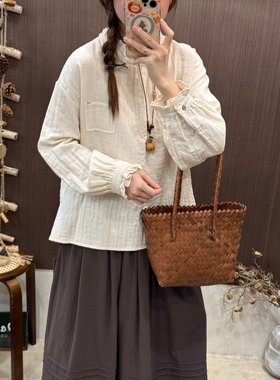 DA.7-早春上新森系后背排扣立领小众风格慵懒宽松衬衫7233