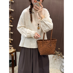 7233 慵懒宽松衬衫 DA.7 早春上新森系后背排扣立领小众风格