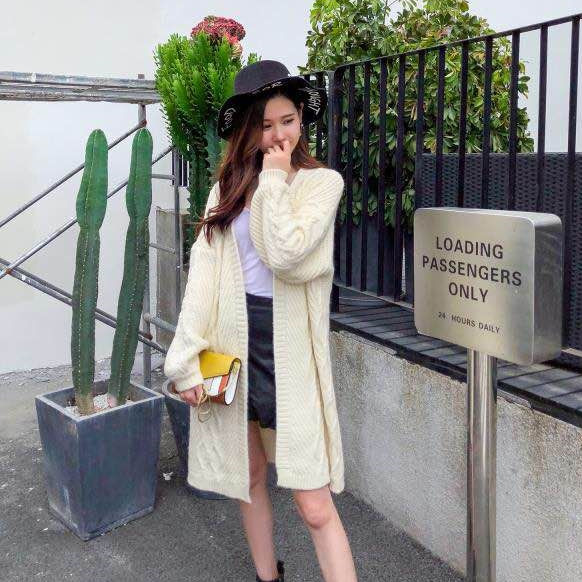 2025新款lulufafa毛衣女外套秋季灯笼袖宽松中长款羊绒针织开衫