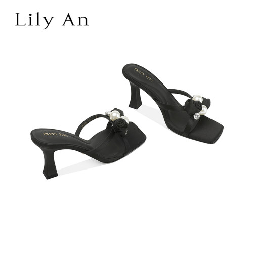 LilyAn手工轻奢高跟拖鞋