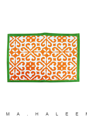 RIMA印度进口纯棉手工印染花纹餐布餐垫桌垫餐巾餐桌装饰布艺橘绿