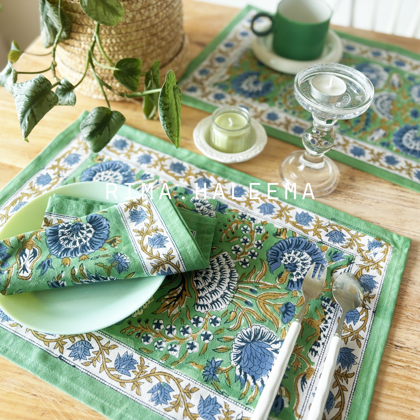 手工拓印花纹复古法式棉餐布桌垫