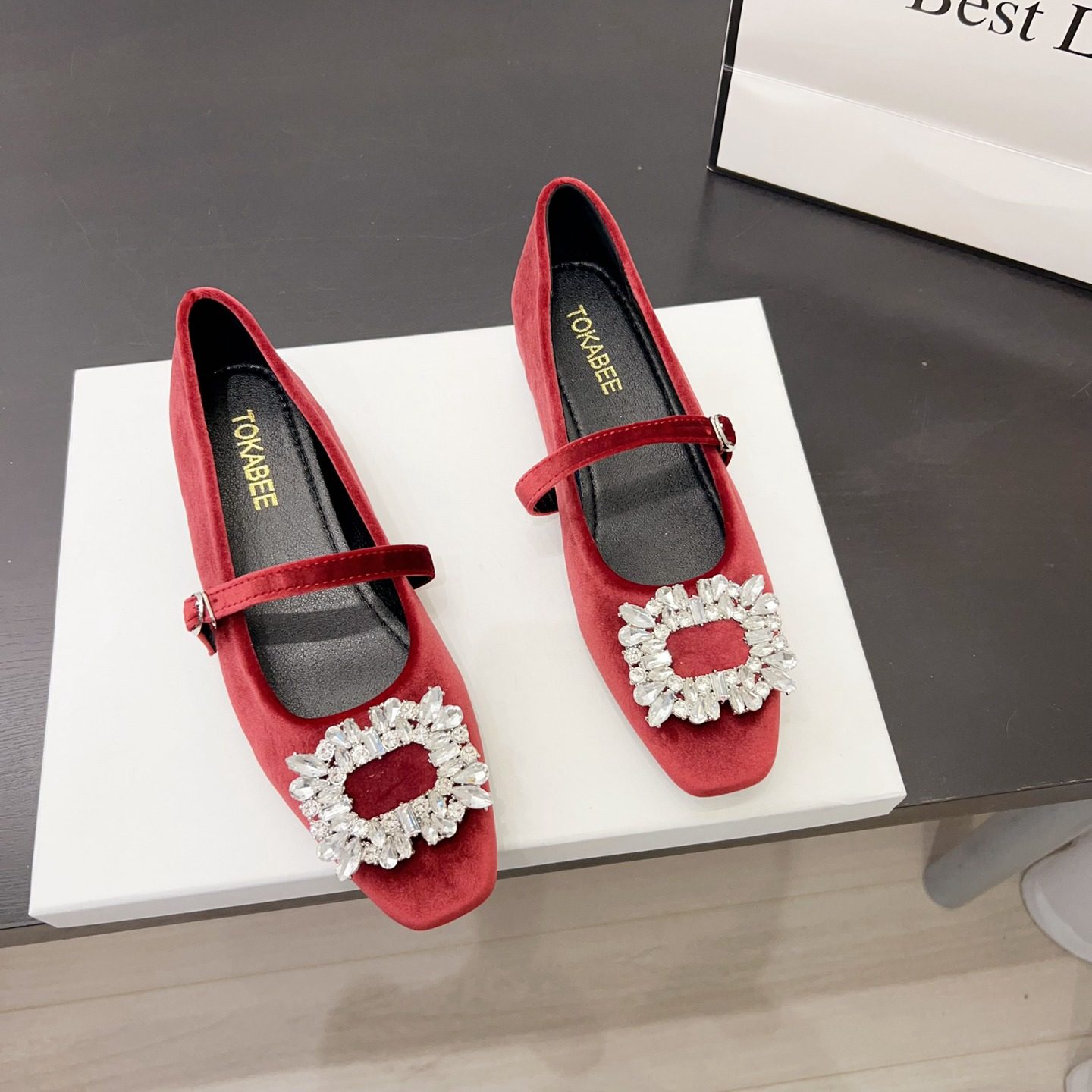 水钻绒面一字带玛丽珍单鞋女2026春季新款法式内增高平底红色婚鞋,女鞋,玛丽珍鞋,淘宝优惠券,粉丝福利购,淘宝优惠卷