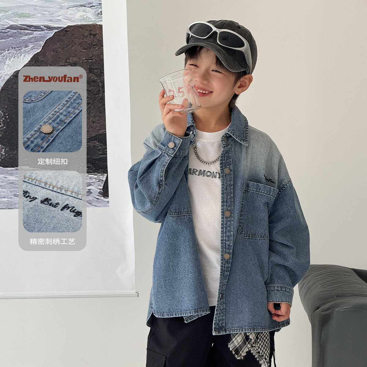 儿童长袖衬衣外套蓝色120~160