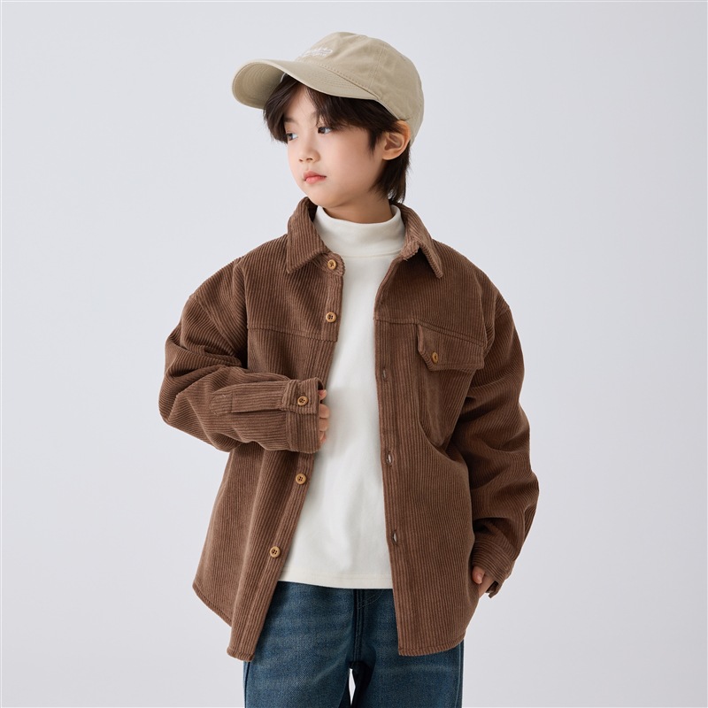 男童灯芯绒衬衫中大儿童加绒