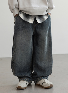 中大男童加绒牛仔裤子冬装新款儿童休闲长裤阔腿裤潮120~170韩版