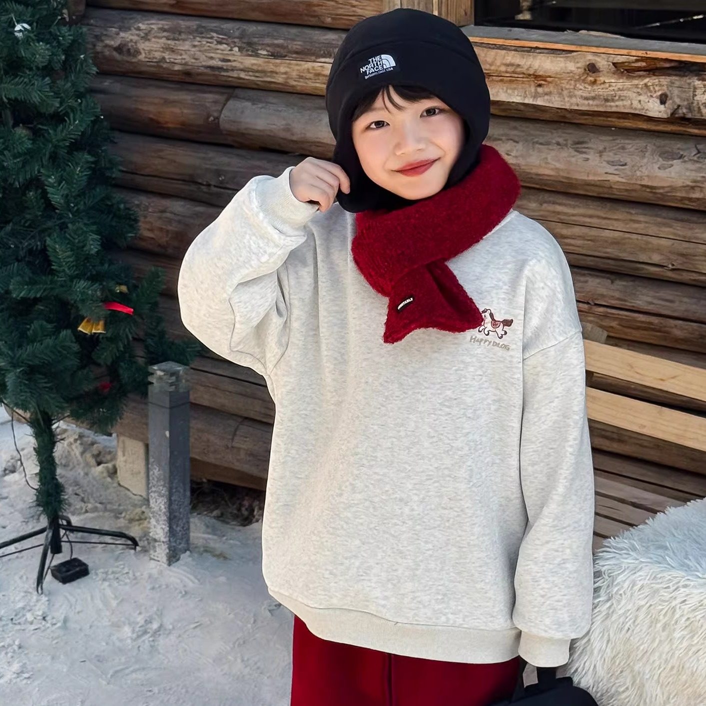 男童卫衣卡通小马刺绣潮宝上衣加绒加厚男孩儿童新年红色款套头衫