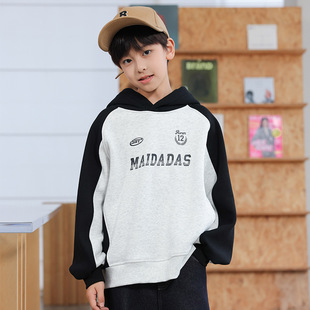 2026春秋新款男童撞色卫衣熊猫圆圆潮牌印花男孩儿童连帽上衣休闲