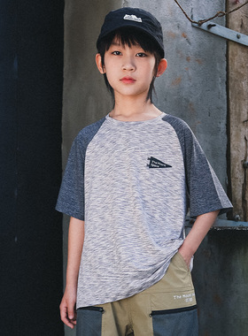 26春新款儿童短袖t恤中大童户外凉感花纱短袖上衣彩兰灰色110~170