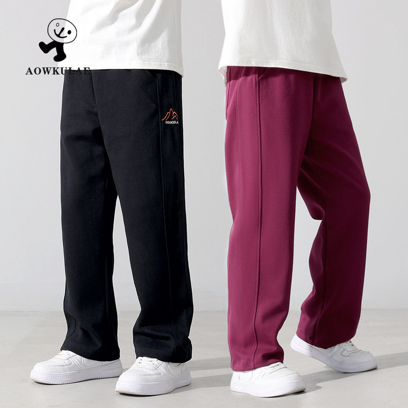 中大男童运动裤长裤男孩刺绣宽松卫裤儿童直筒休闲裤紫红花灰黑色