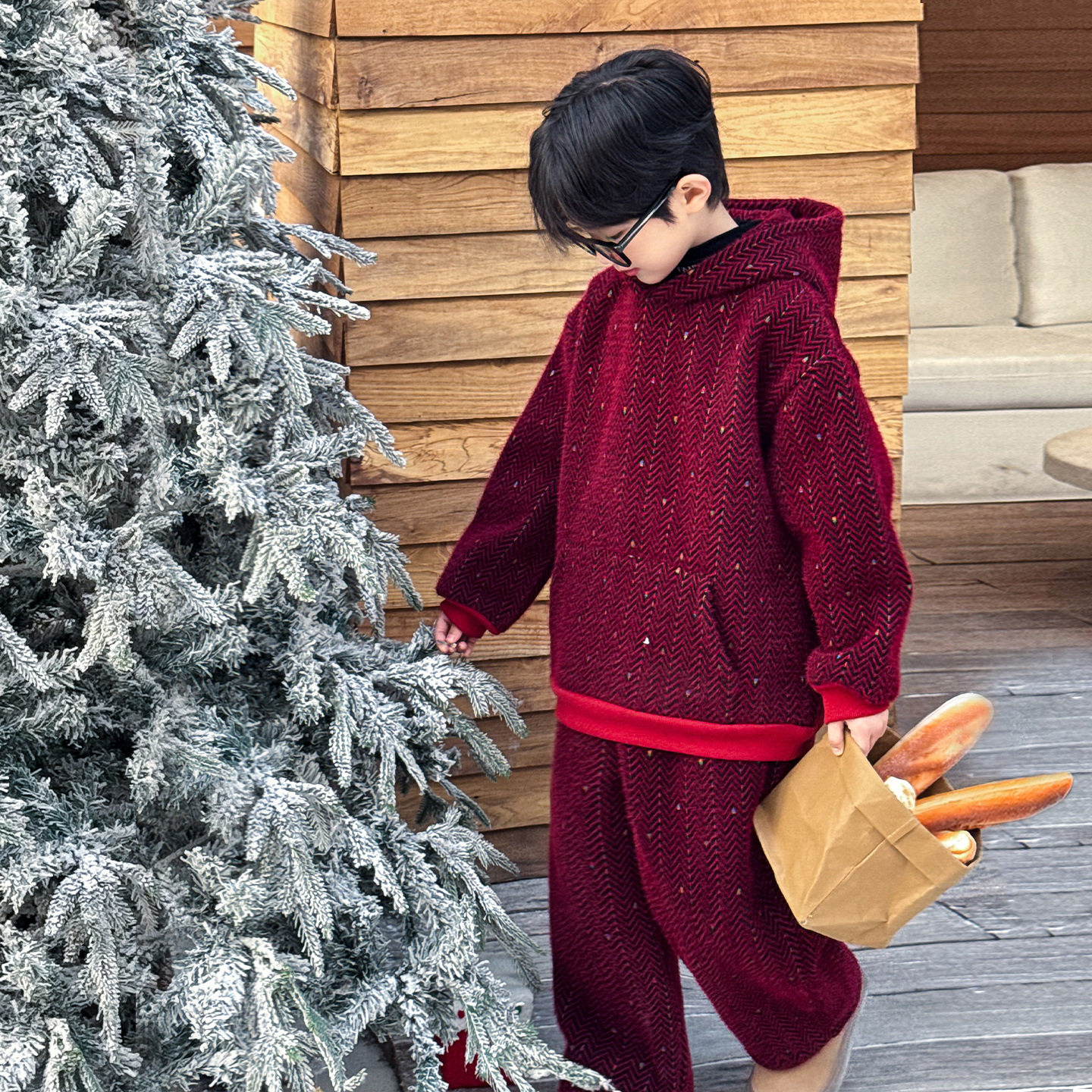 中大男童斜纹毛绒加厚连帽卫衣两件套男孩儿童冬款套装潮100~160