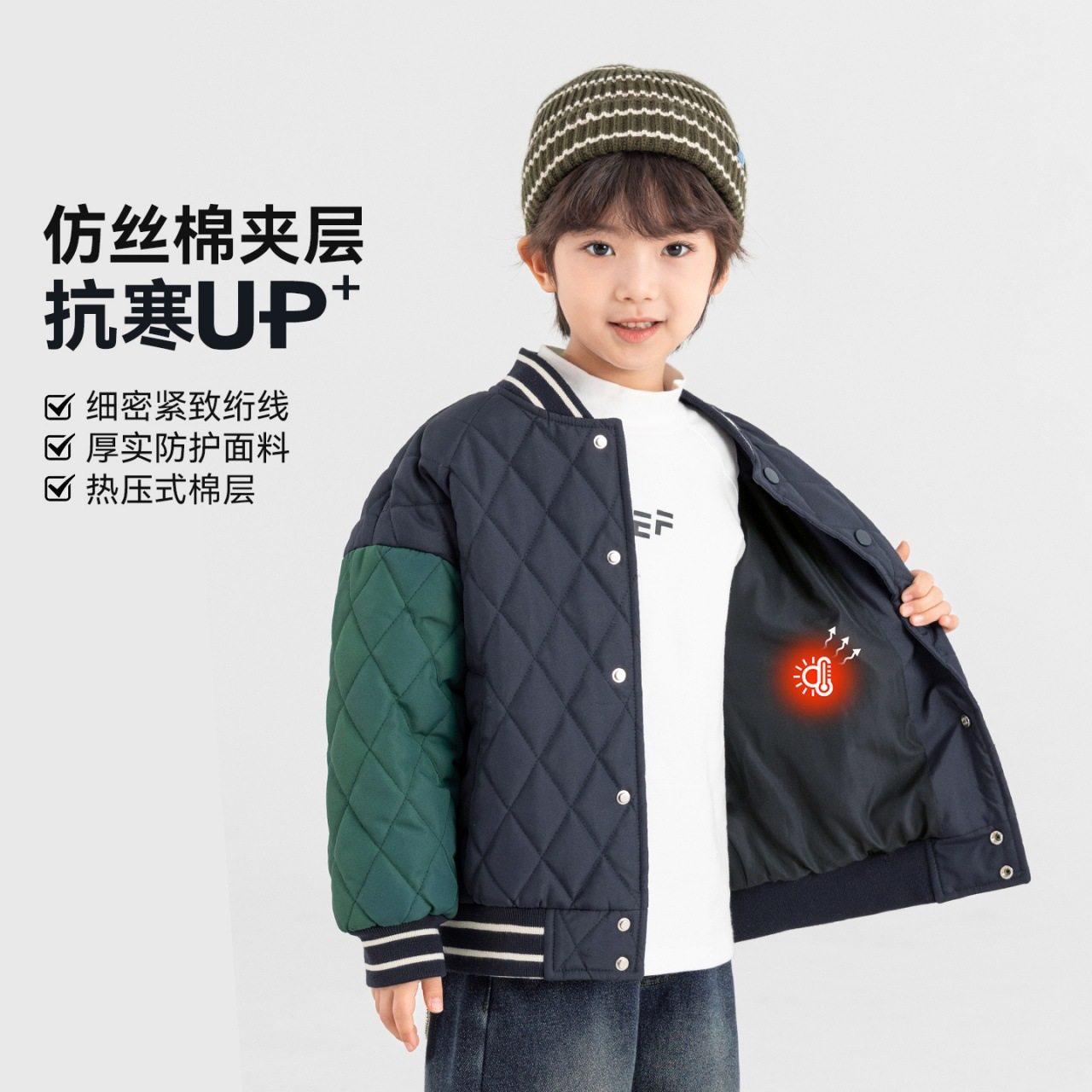 男童棉服夹克秋冬季防男孩棉衣儿童棒球服外套藏青红色110~160潮