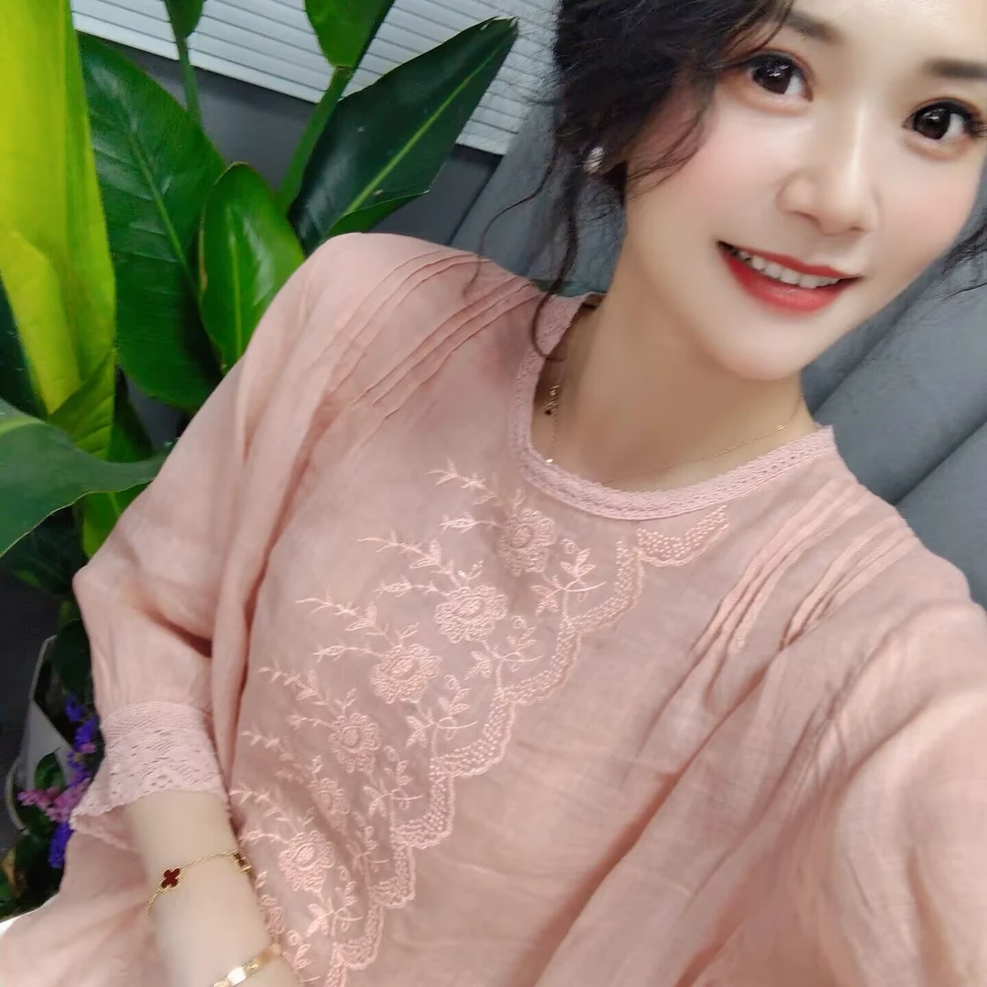 虫虫[苎麻上衣合集]高品质夏季新款苎麻短袖衬衫女(S801-S850）