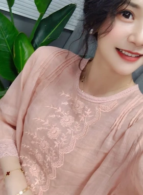 虫虫[苎麻上衣合集]高品质夏季新款苎麻短袖衬衫女(S801-S850）