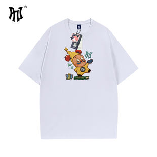 PNJ新款纯棉2026年卡通风短袖T恤男女款宽松百搭印花纯棉情侣上衣