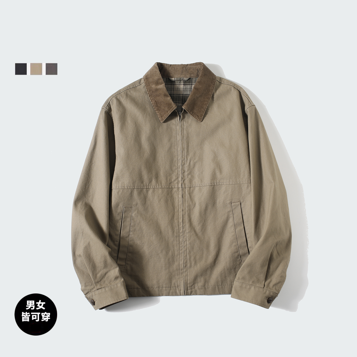 官网449！男女装休闲拉链短茄克外套巴恩风翻领夹克25新款478230