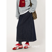 几何单元 蓝色牛仔半裙秋冬A字半身裙女宽松高腰显瘦中长款 裙子