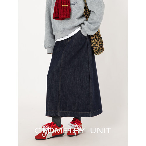 原色牛仔半身裙A字8分裙子百搭