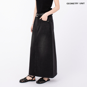 几何单元 半身裙后开叉显瘦长裙直筒裙子 黑色水洗高腰牛仔裙女春季