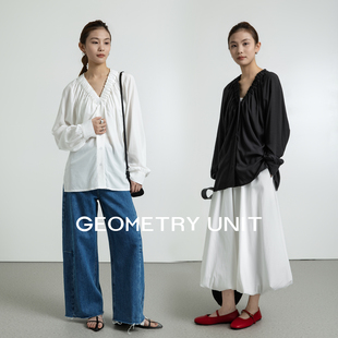 几何单元春夏2026新款V领设计感衬衫重工法式速干天丝棉衬衫上衣