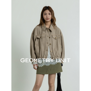 休闲夹克 复古水洗全棉上衣小个子短款 几何单元 牛仔外套女2026新款