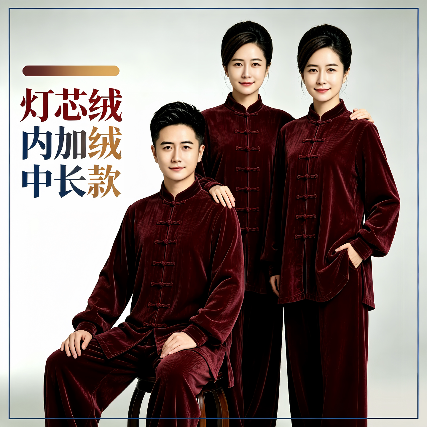 冬季中长款灯芯绒内加绒太极服男女加厚练功服太极拳晨练武术套装