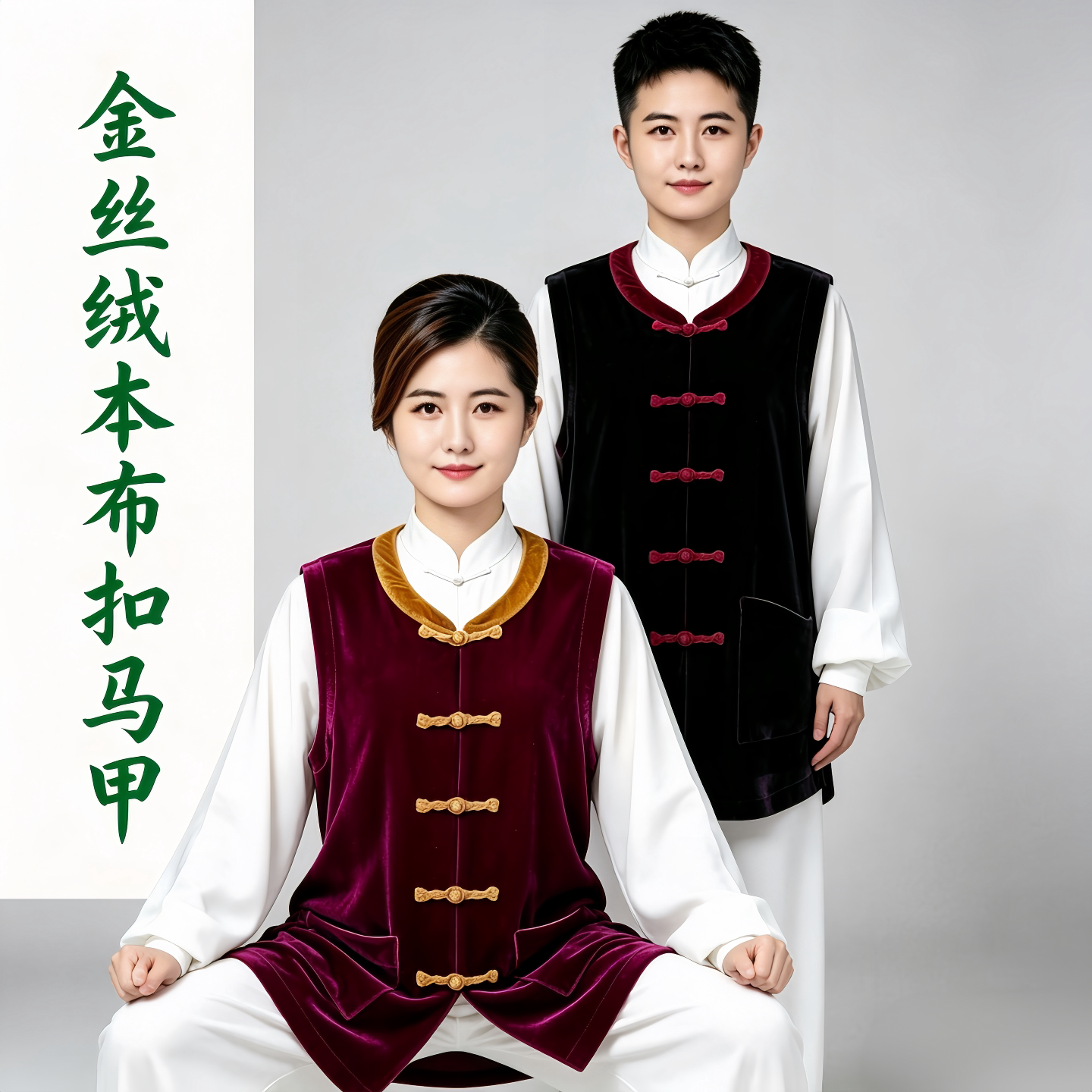 新款金丝绒太极服马甲男女秋冬季太极拳练功坎肩中式盘扣加厚背心
