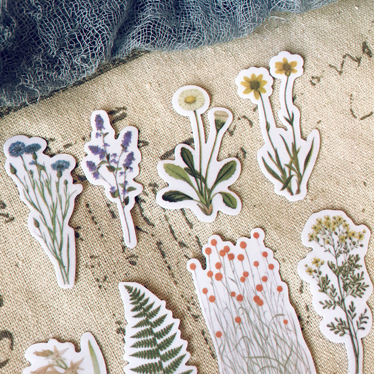 自制手帐 硫酸纸贴纸 轻复古小植物 百搭小花草 相册信封tn装饰